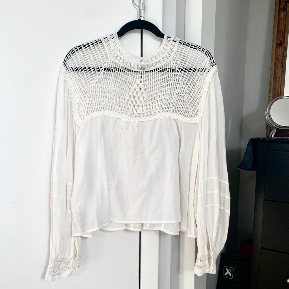 Free People white summer boho blouse, long sleeve